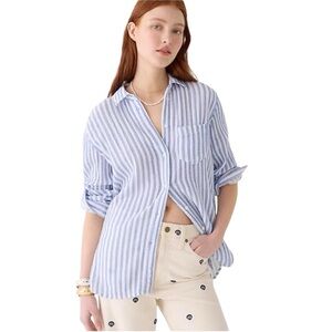 J.CREW Classic Fit Soft Gauze Shirt In Blue Stripe